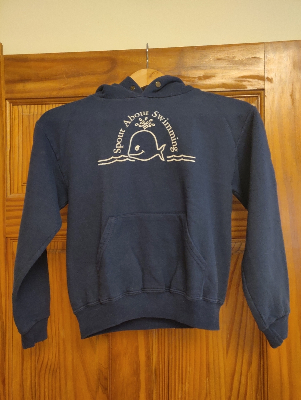 Jerzees Navy Pullover Hoodie with Cream Whale Graphic